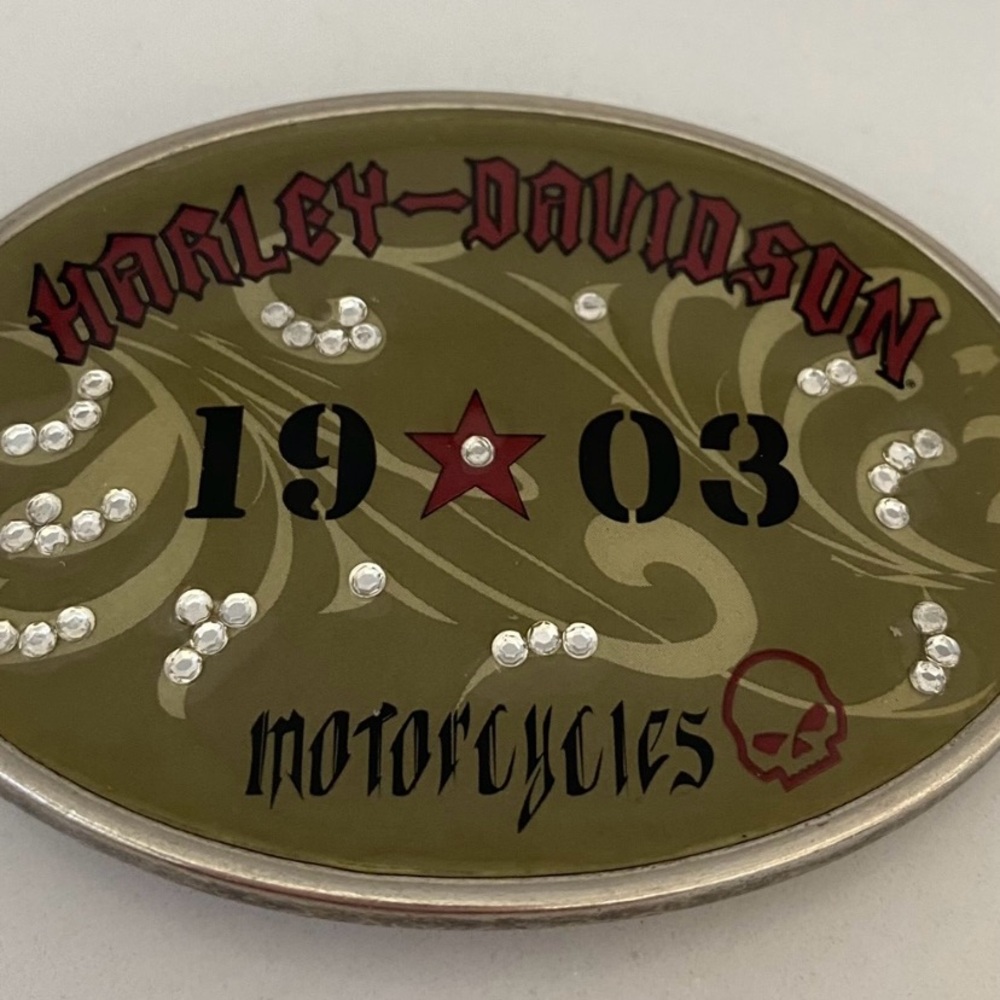 Harley Davidson Motorcycles 1903-2008 Rhinestone Skull Accented Belt Buckle - Picture 2 of 4